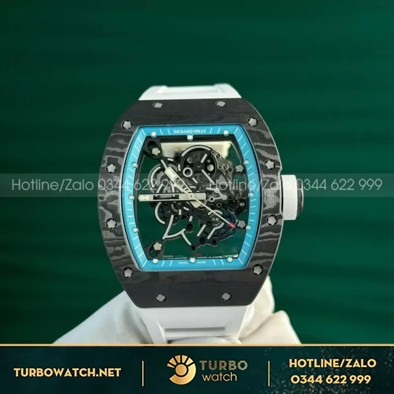 Đồng Hồ Richard Mille RM055 Carbon NTPT Rep 1:1 BBR Dây Trắng 45mm