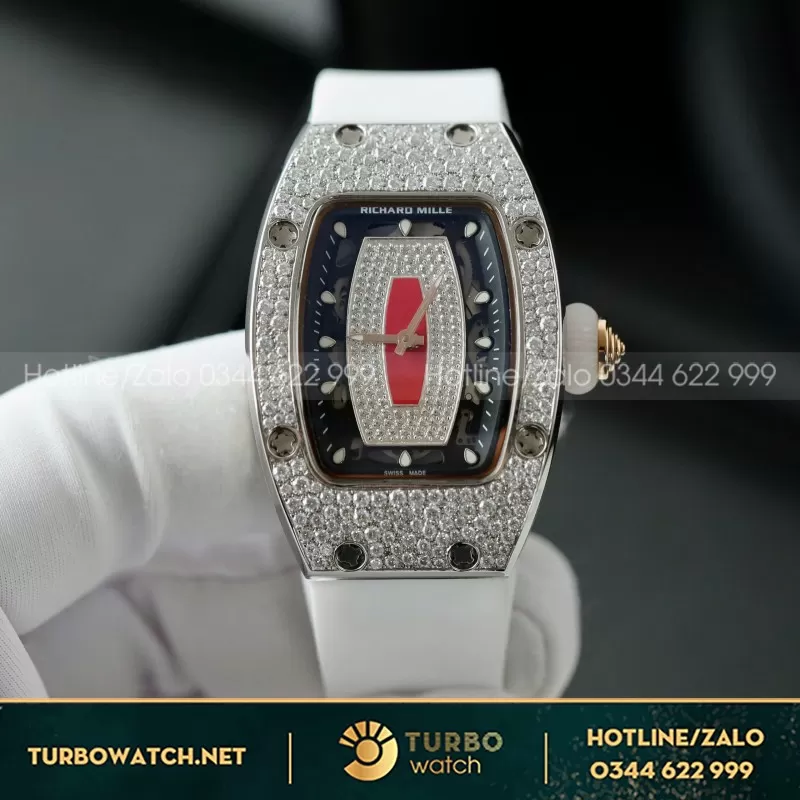 Đồng Hồ Richard Mille RM07-01 Nữ Đính Đá Dây Cao Su Màu Trắng Nhà Máy ZF 36mm