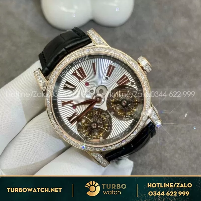 Đồng Hồ Roger Dubuis Double Tourbillon Chế Tác Vàng Hồng 18k Kim Cương Thiên Nhiên