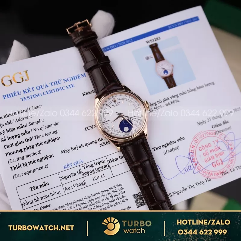 Đồng Hồ Rolex Cellini Moonphase Replica 11 Bọc Vàng Thật Nhà Máy KZ 39mm