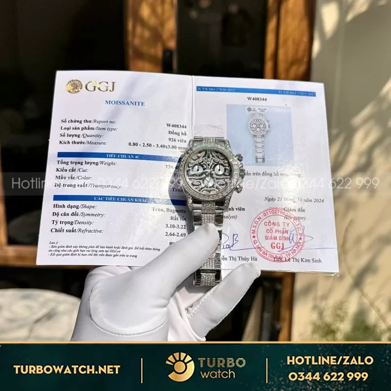 Đồng Hồ Rolex Chế Tác Full Kim Cương Moissanite Cosmograph Daytona Eye Of The Tiger 40mm