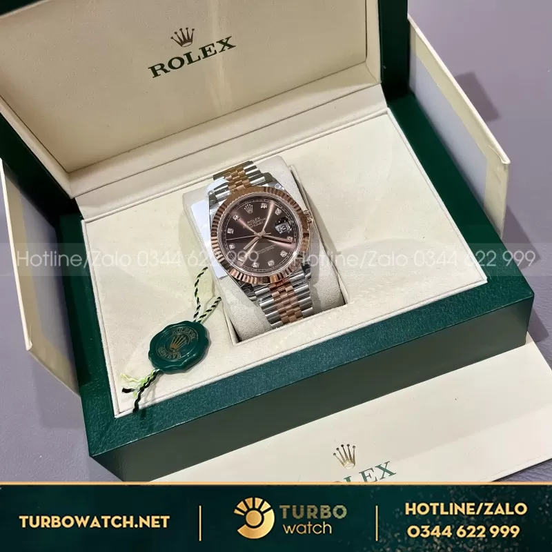 Đồng Hồ Rolex DateJust 126331 Replica 11 Mặt Chocolate Cọc Số Đính Đá 41mm