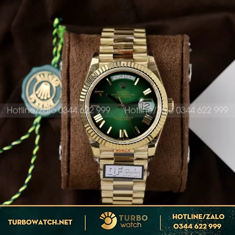 Đồng Hồ Rolex Day-Date 128238 Rep 11 Màu Xanh Lá Ombre Trọng Lượng 158gram Nhà Máy QF 36mm