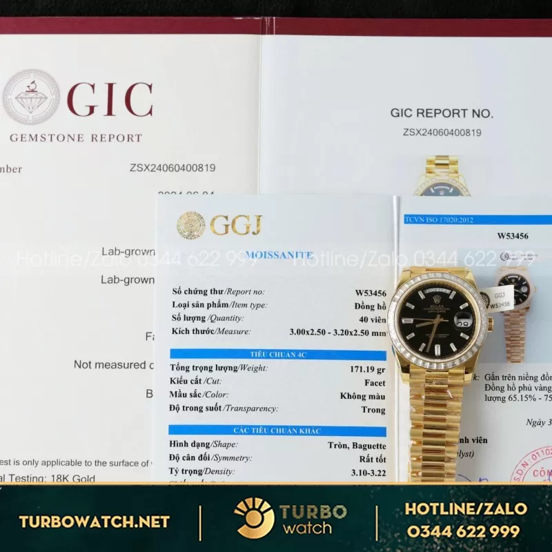 Đồng Hồ Rolex Day-Date Mặt Đen Chế Tác Bọc Vàng Trọng Lượng 175Gram QF 40mm