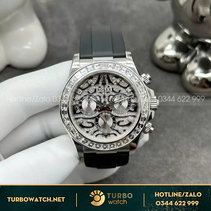 Đồng Hồ Rolex Daytona 116589TBR Eye Of Tiger Chế Tác Vàng Trắng 18k Kim Cương Thiên Nhiên
