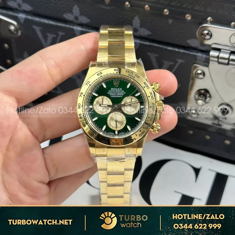 Đồng Hồ Rolex Daytona 126508 Mặt Xanh Green Chế Tác Mạ Vàng Xưởng THB 40mm