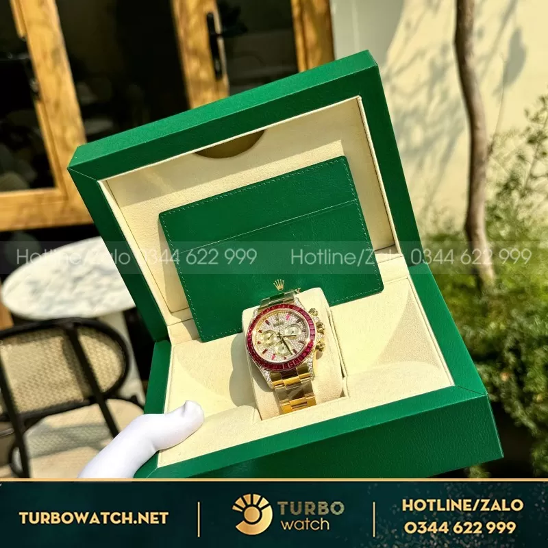 Đồng Hồ Rolex Daytona 126598TRU Chế Tác Bọc Vàng Thật + Ruby + Kim Cương Moissanite 40mm