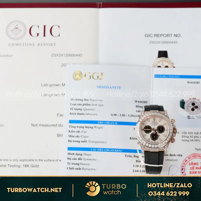 Đồng Hồ Rolex Daytona Loki Full Kim Moissanite Baguette HK 40mm