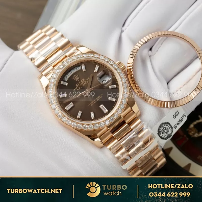 Đồng Hồ Rolex Rep 11 Day-Date Cọc Số La Mã Bọc Vàng 18K Trọng Lượng 175gram GMF 40mm