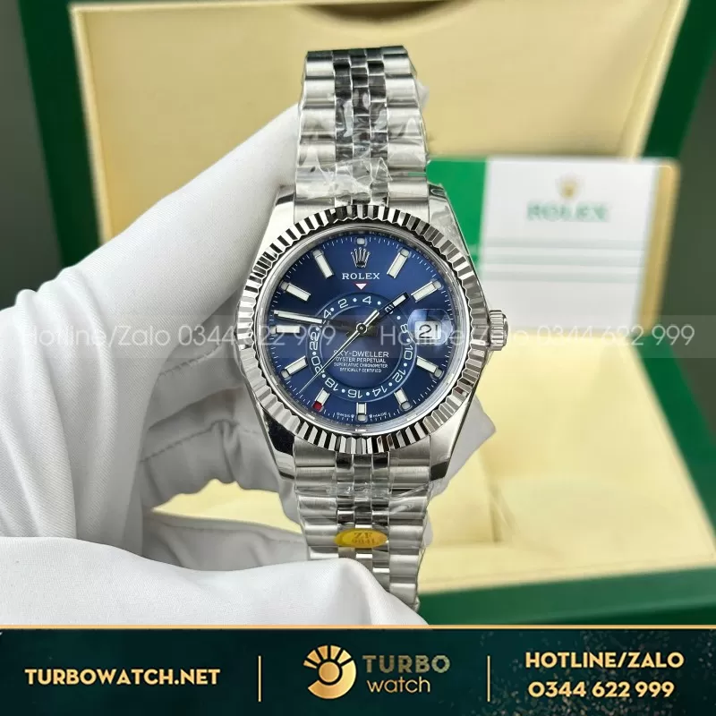 Đồng Hồ Rolex Rep 11 Sky Dweller 326934 Mặt Xanh Dây Jubilee 42mm