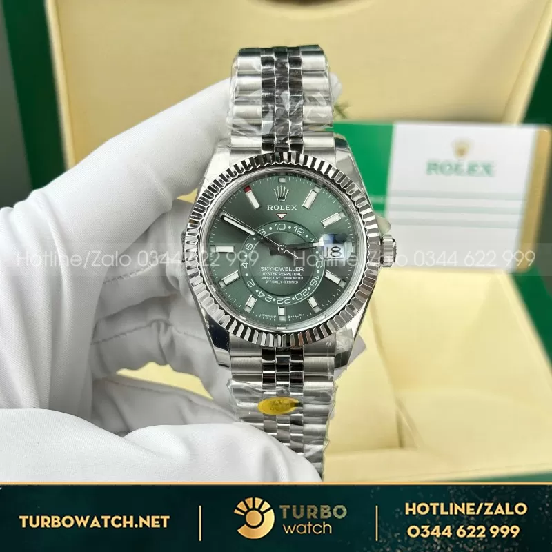 Đồng Hồ Rolex Rep 11 Sky Dweller 326934 Mặt Xanh Ngọc Dây Jubilee 42mm