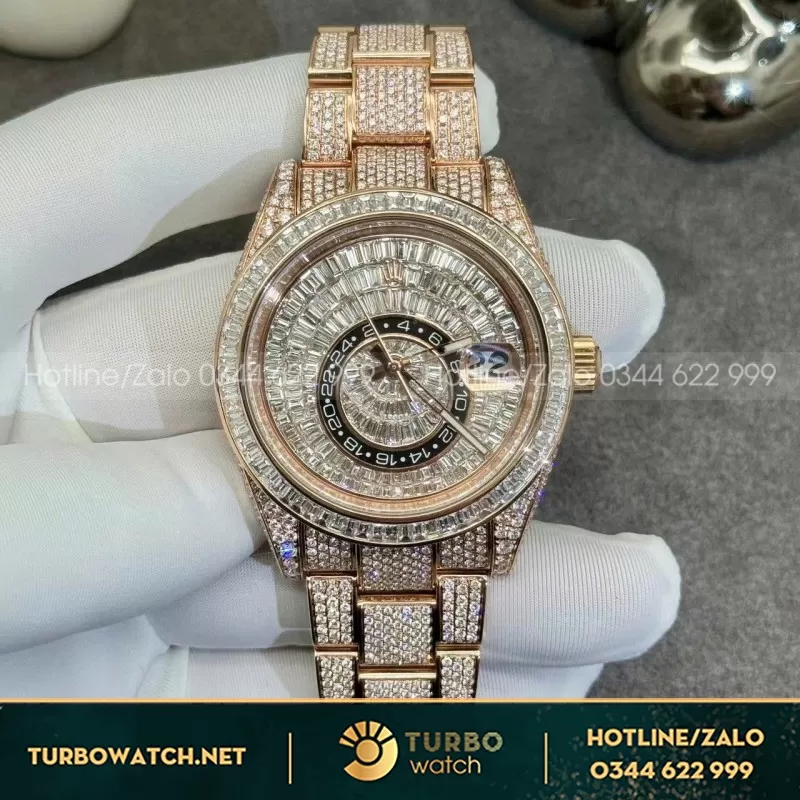 Đồng Hồ Rolex Sky Dweller 326959TBR Chế Tác Vàng Hồng 18k Kim Cương Thiên Nhiên 42mm