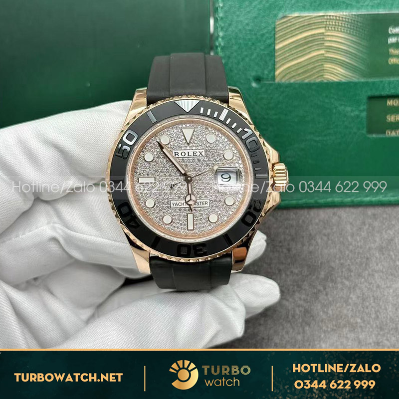 Đồng hồ rolex yacht master 268655 mặt số đính kim cương chế tác vàng hồng 18k