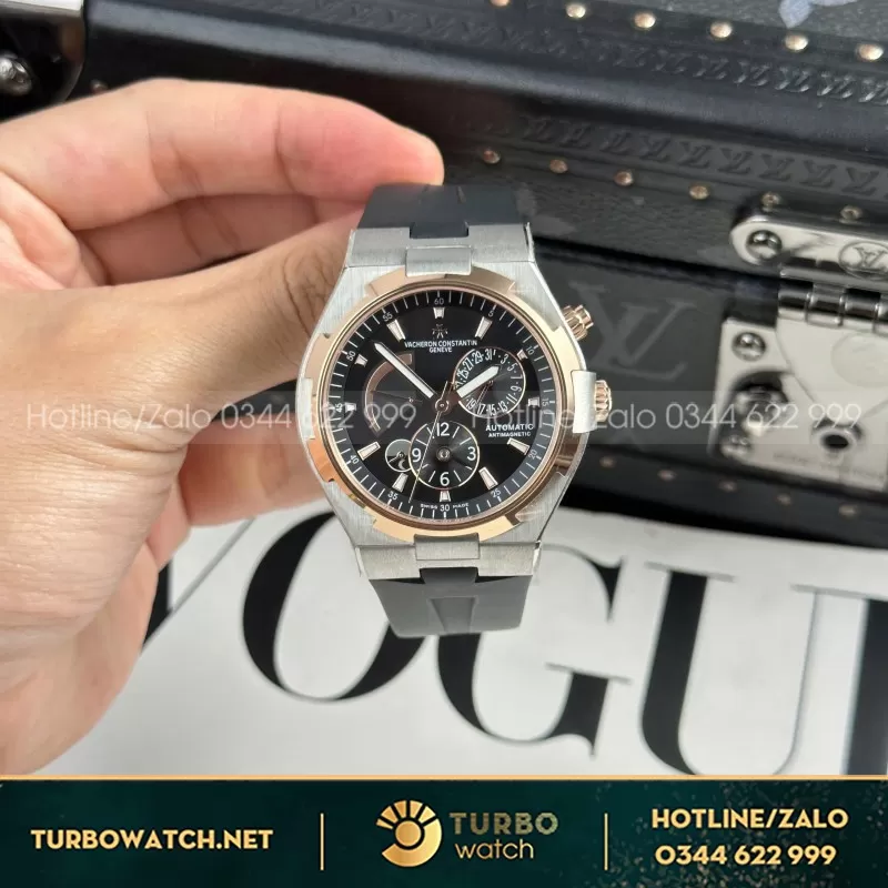 Đồng Hồ Vacheron Constantin Rep 11 Overseas Dual Time 47450 Demi Vàng Hồng Xưởng 9F 42mm