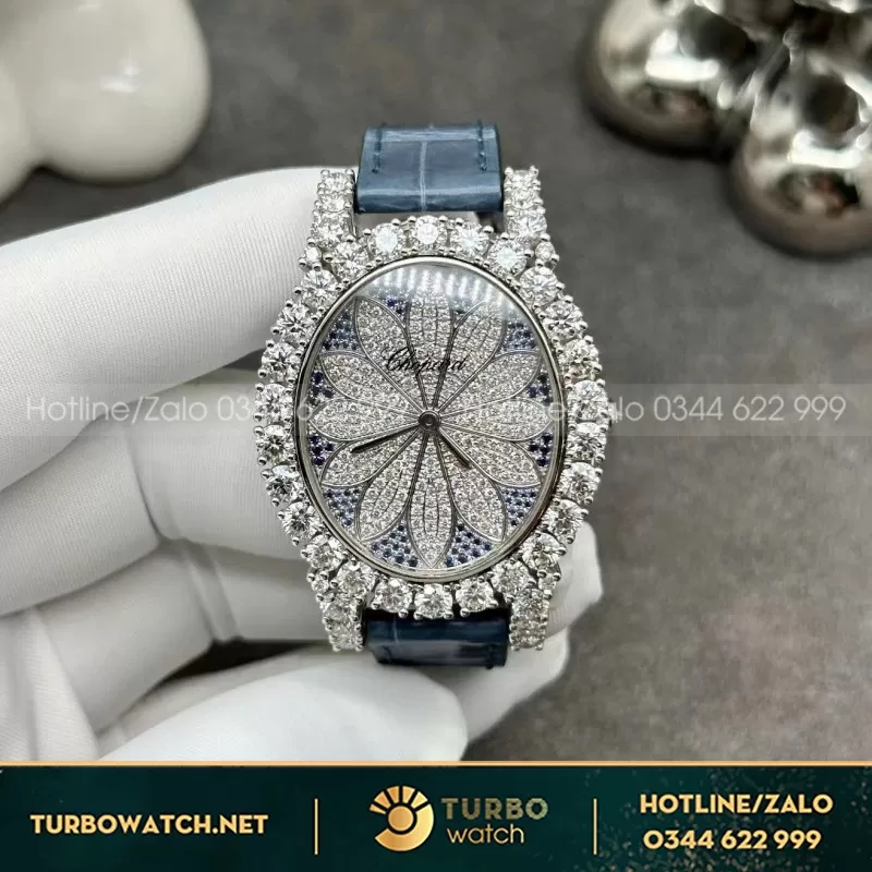 Đồng Hồ Chopard Nữ Đính Vàng Trắng 18k Full Kim Cương Thiên Nhiên 34mm