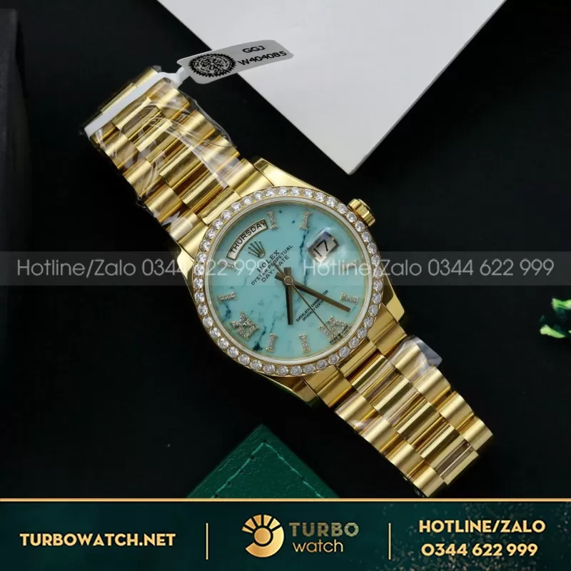 Đồng Hồ Rolex DateJust Bọc Vàng 18K Mặt Xà Cừ Xanh GM Replica 36mm
