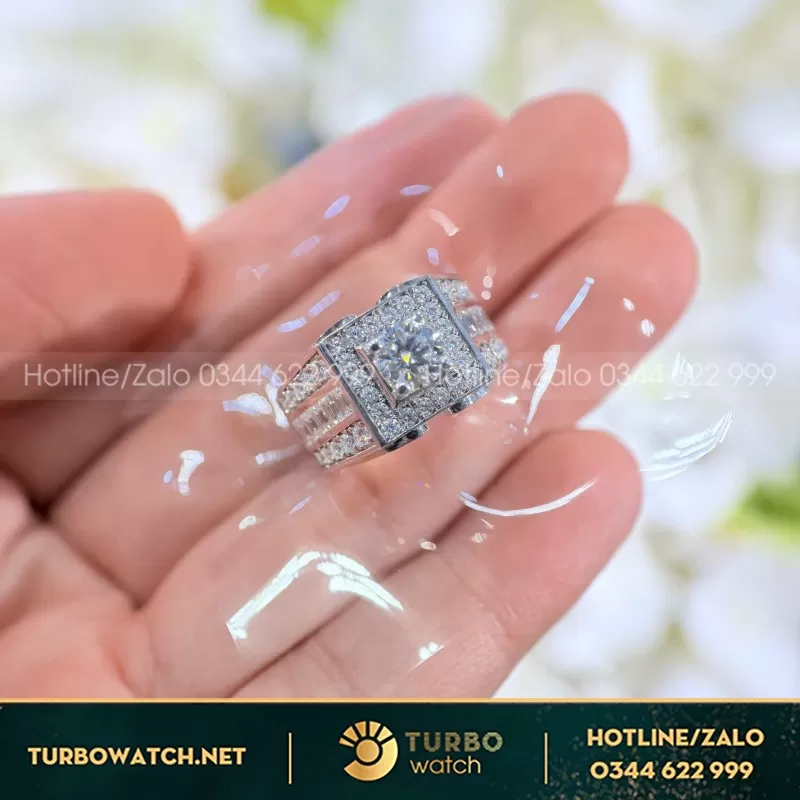 Nhẫn Nam Chế Tác Vàng Trắng 10K Moissanite