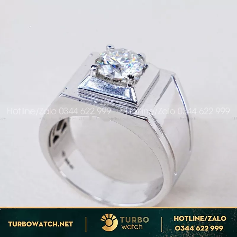 Nhẫn Nam Chế Tác Vàng Trắng 14K Moissanite
