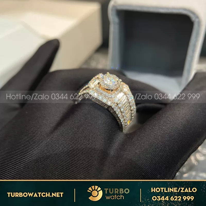 Nhẫn Nam Mix Dá Baguette Full Đai Moissanite