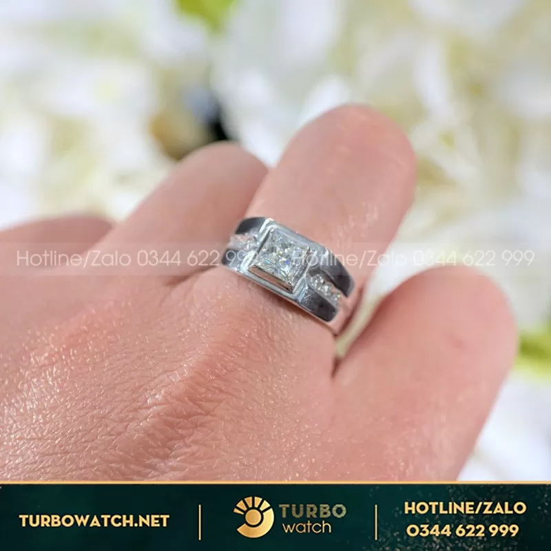 Nhẫn Nam Thiết Kế Vàng Trắng 14K Kim Cương Cvd