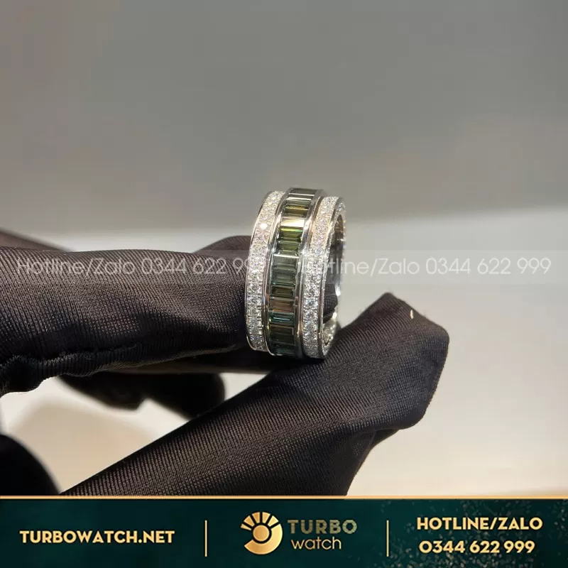 Nhẫn Nam Thiết Kế Vàng Trắng Mix Moissanite Trắng Và Xanh