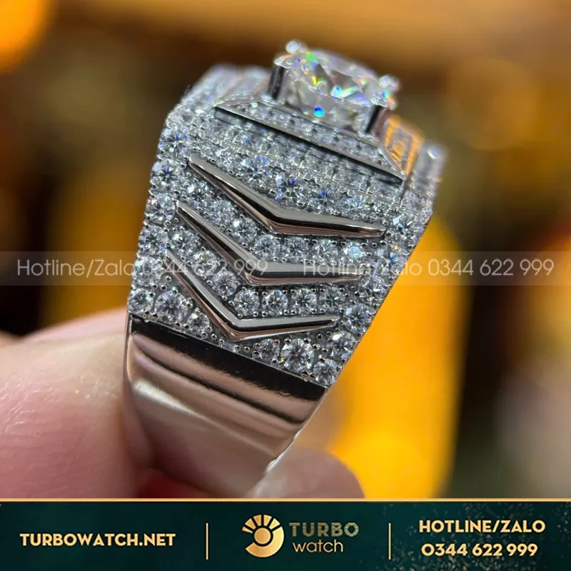 Nhẫn Nam Thiết Kế Vertu Vàng Trắng Moissanite
