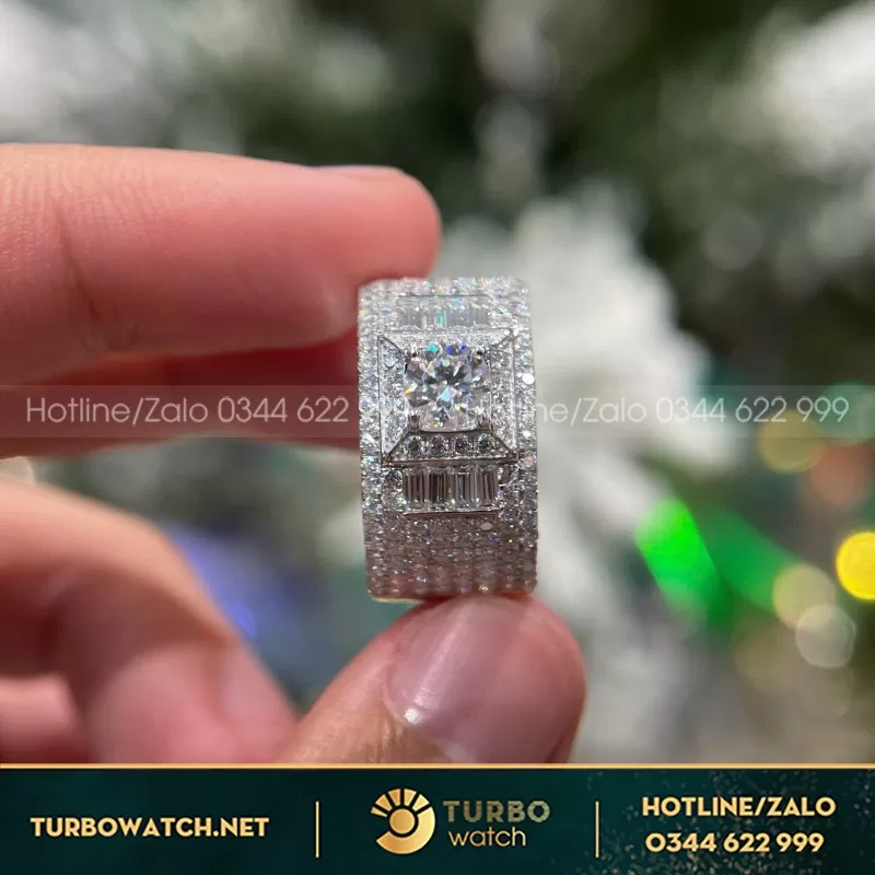 Nhẫn Nam Vàng Trắng 14K Moissanite