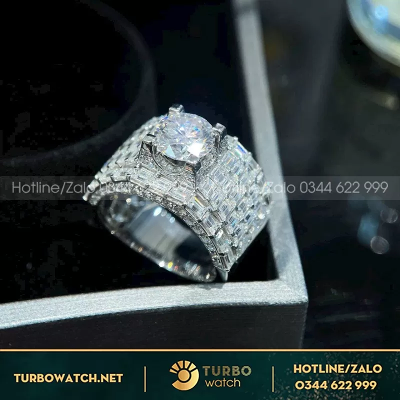 Nhẫn Nam Vàng Trắng Mix Baguette Moissanite