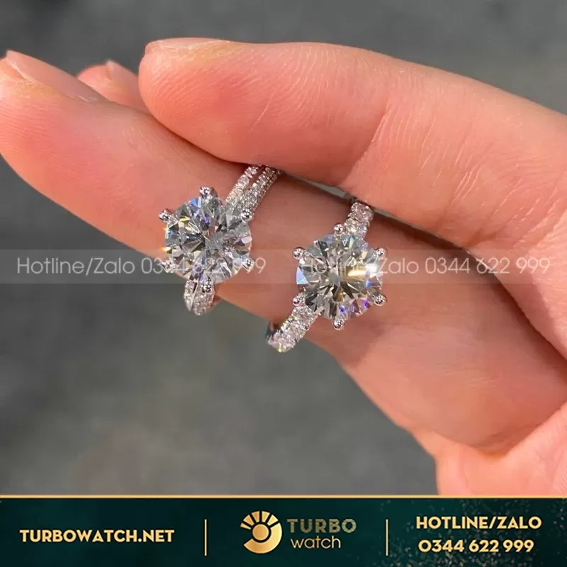 Nhẫn Nữ Thiết Kế Vàng Trắng 18L Kim Cương Thiên Nhiên Viên Chủ 3Ct