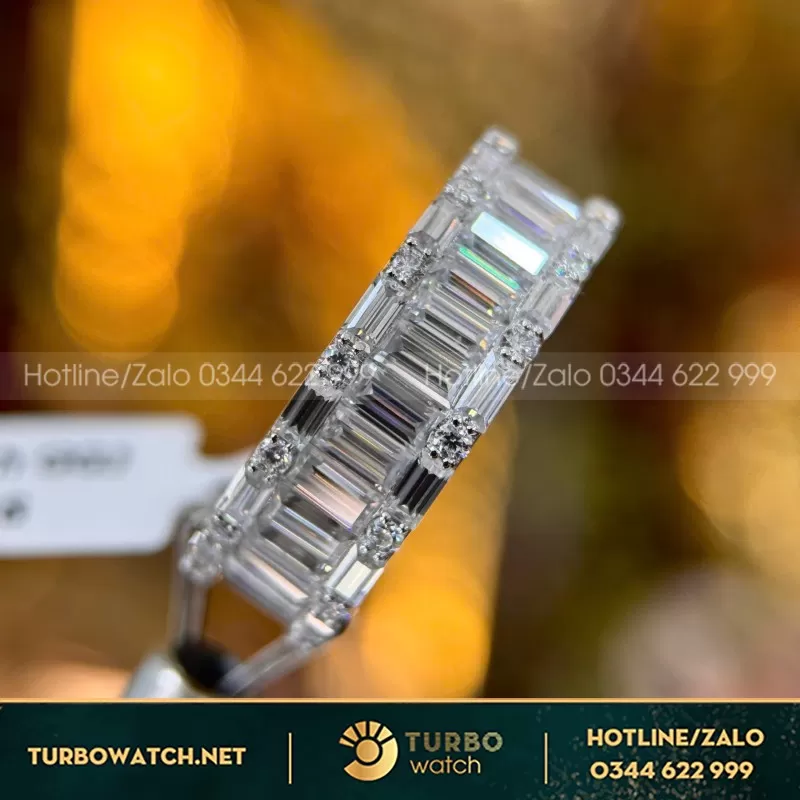 Nhẫn Tròn Unisex Vàng Trắng Mix Baguette Moissanite
