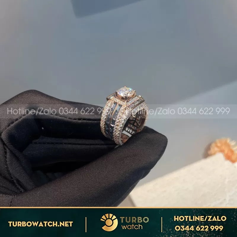 Nhẫn Vàng Hồng Mix Full Moissanite Xanh Trắng