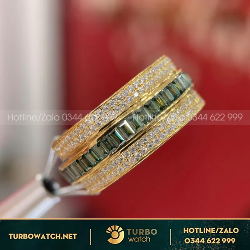 Nhẫn Xoay Vàng Hồng Mix Moissanite Trắng Và Xanh