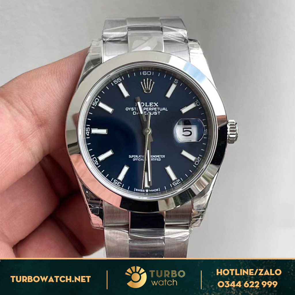 Rolex Datejust 41 126300 Mặt Số Xanh Dây Đeo Oyster Replica