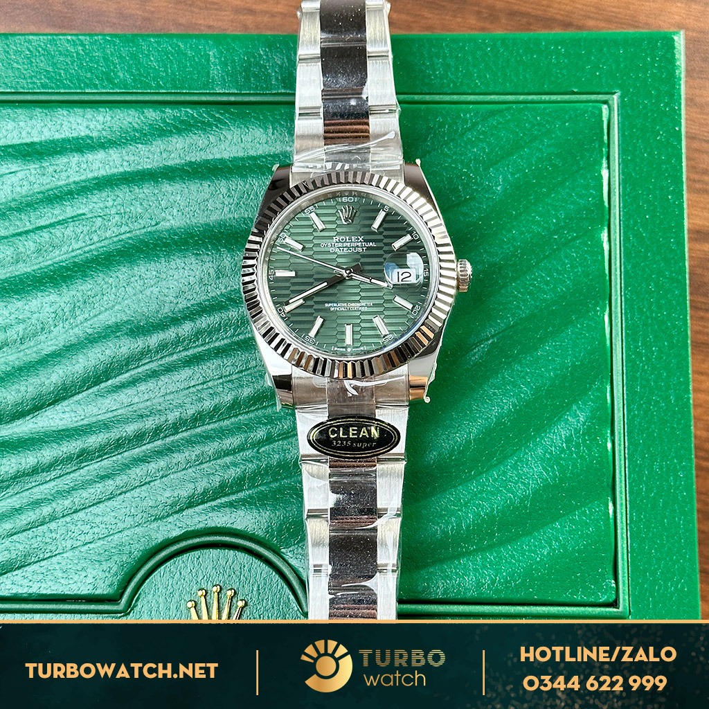 Rolex Datejust 41mm green dial mặt motif nếp gấp
