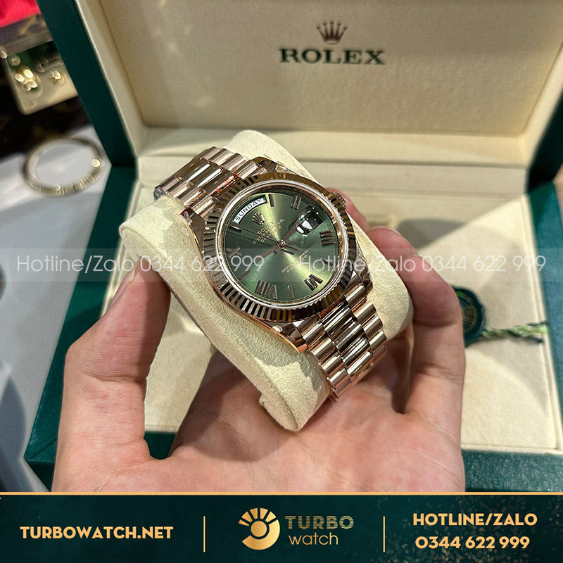 Rolex daydate 228235 tinh chỉnh nặng 166g green olive dial rose gold
