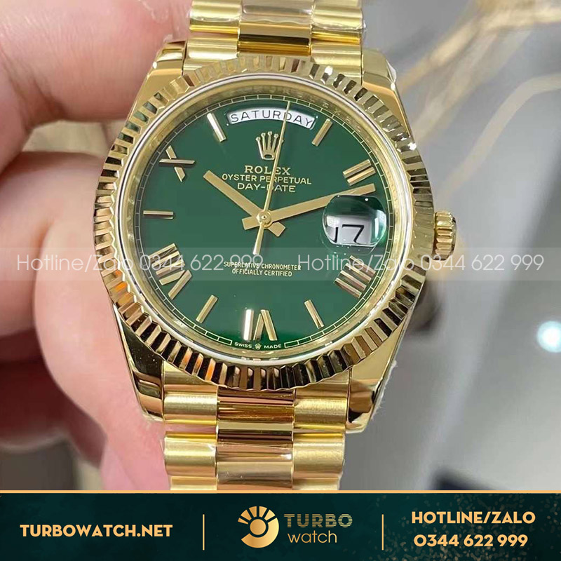 Rolex daydate 228238 chế tác vàng đúc mặt xanh green dây president 200g