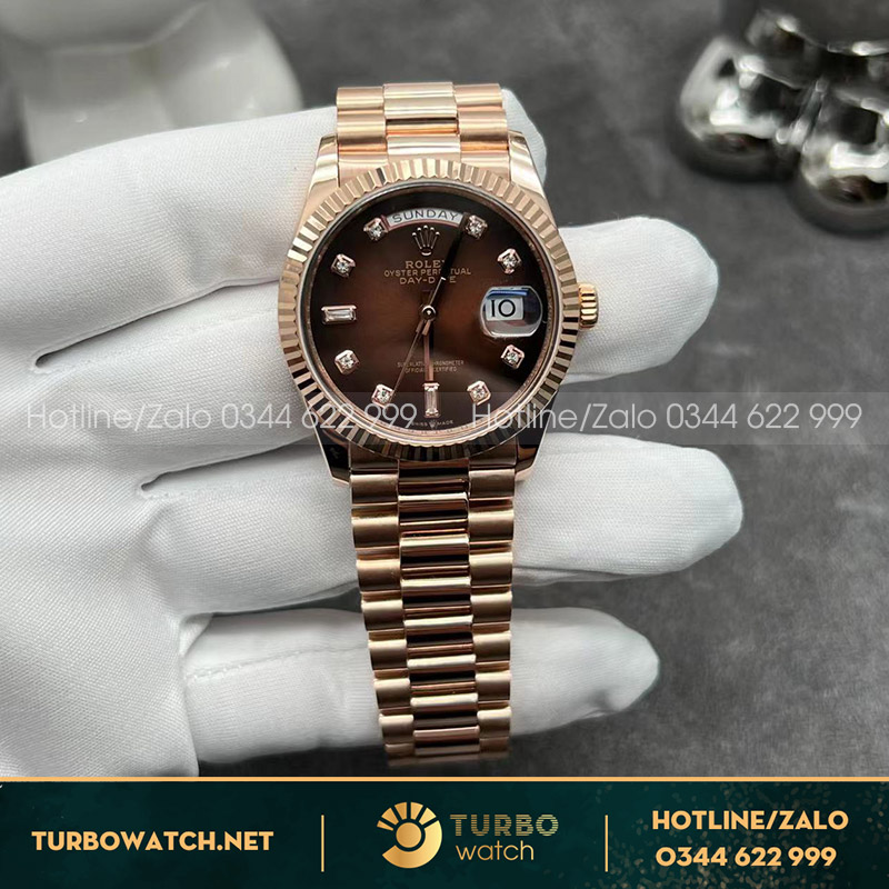 Rolex daydate 36mm vàng khối 18l mặt chocolate 128235