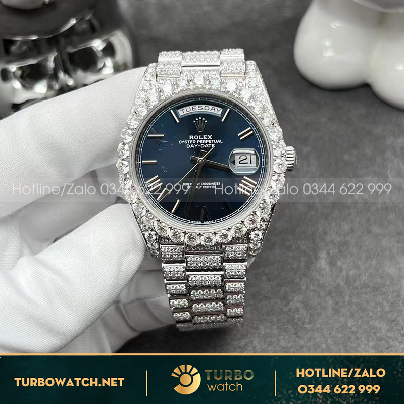 Rolex daydate blue dial custom full diamond