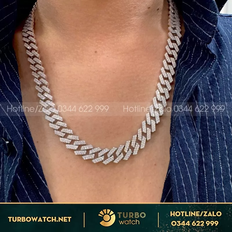 Vòng Cổ Cuban Vàng Trắng 14K Moissanite